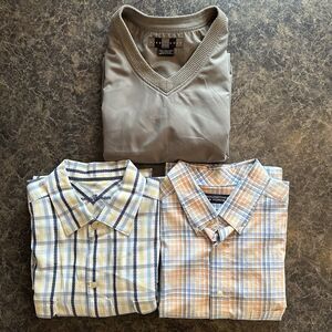 lot of 3 mens XXL Button Short sleeve Shirts & Nike Golf Pullover vest Roundtree